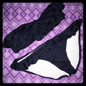 Black Ruffle Bandeau Two Piece Bikini